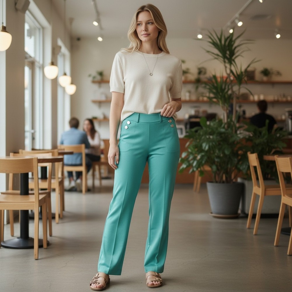 Cache Dress Pants Womens 8 Teal Vintage Straight Leg Trousers USA Made